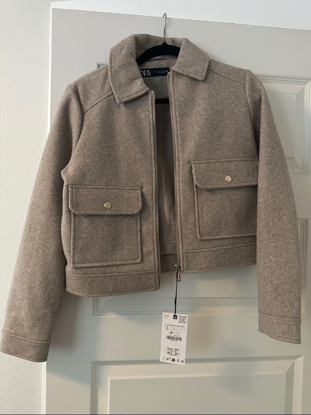 Zara Taupe Cropped Zip Jacket